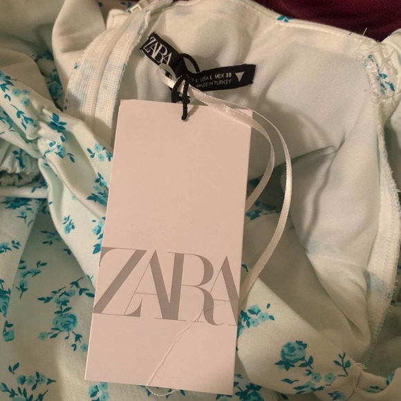 NWT ZARA Floral Cut Out Puff Sleeve Mini Dress Size Large Brunch - Picture 9 of 11